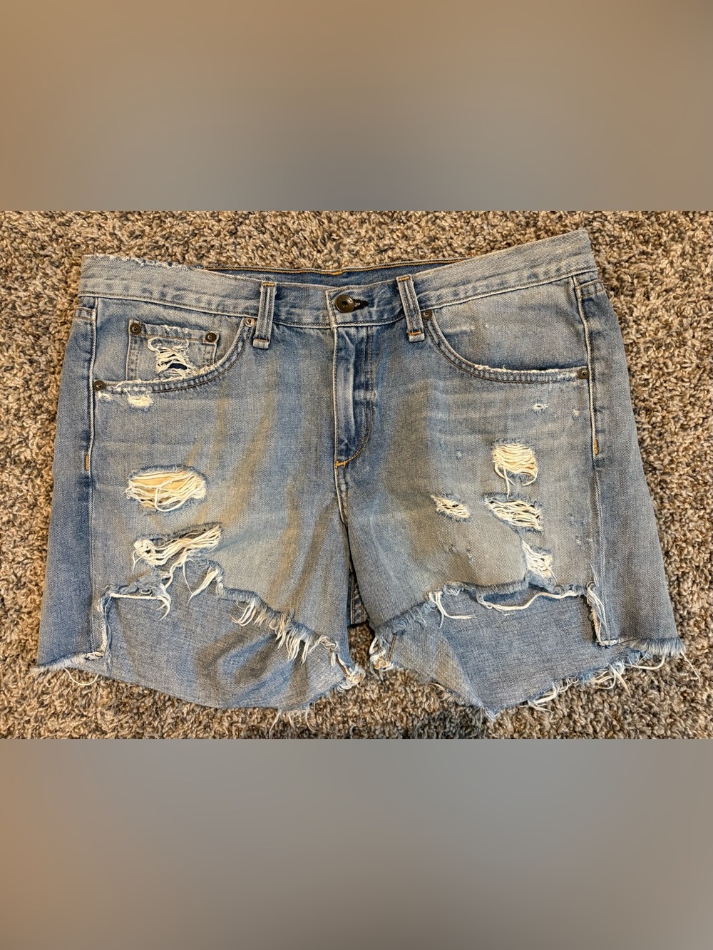 30” Rag & Bone Jean Shorts 100% Cotton Denim Distressed Zipper Fly Light Wash